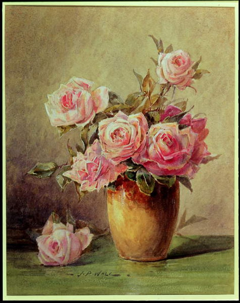 Detail of Pink Roses in a Yellow Vase by John Porter Wale