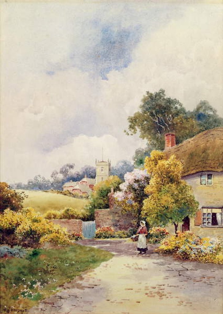 Detail of A Country Cottage and Church by F.H. Tyndale