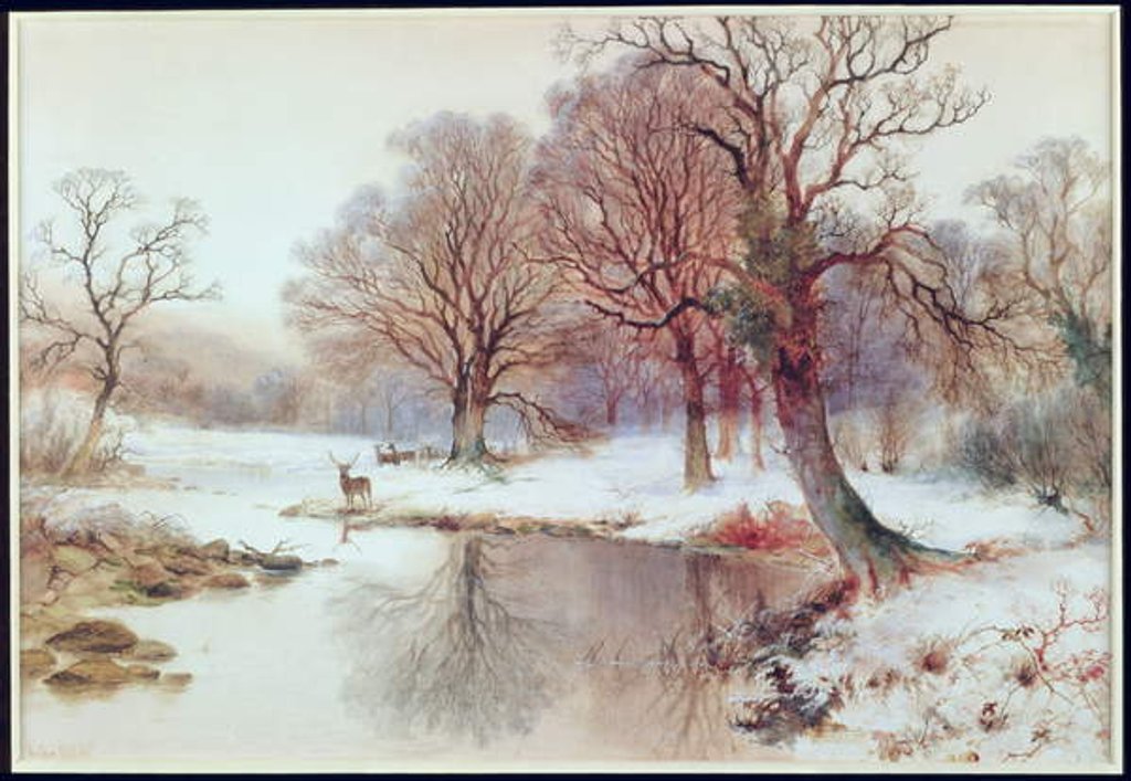 Detail of Snowy Landscape with Deer by Arthur Willett