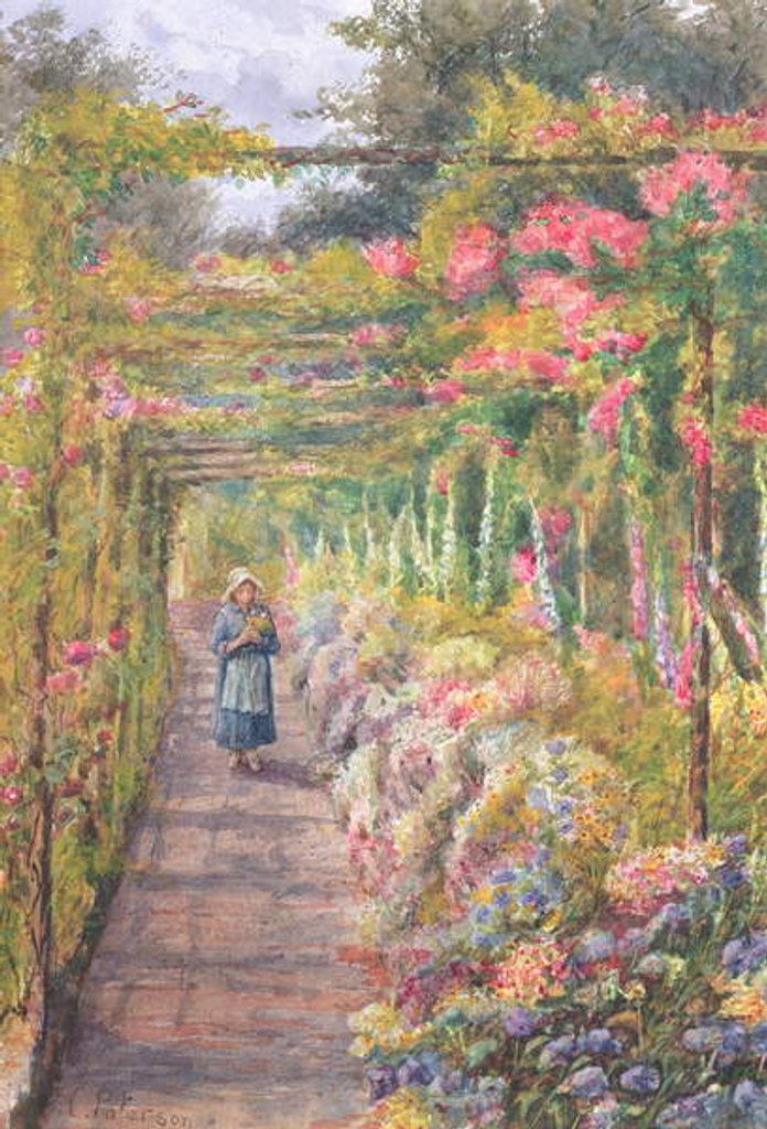 Detail of Young Girl Walking under a Rose Pergola by English School
