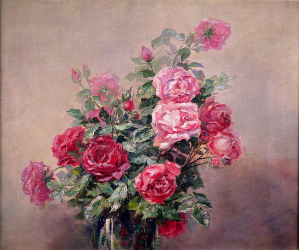 Detail of A Bowl of Red and Pink Roses by French School