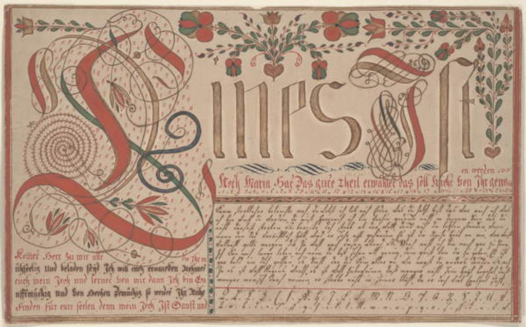 Detail of Writing Exercise for Esther Hadmänn, Fraktur Painting by Johann Adam Eyer