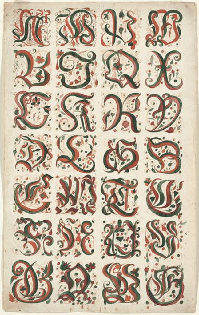 Detail of Alphabet, Fraktur Painting, c.1825-50 by American School