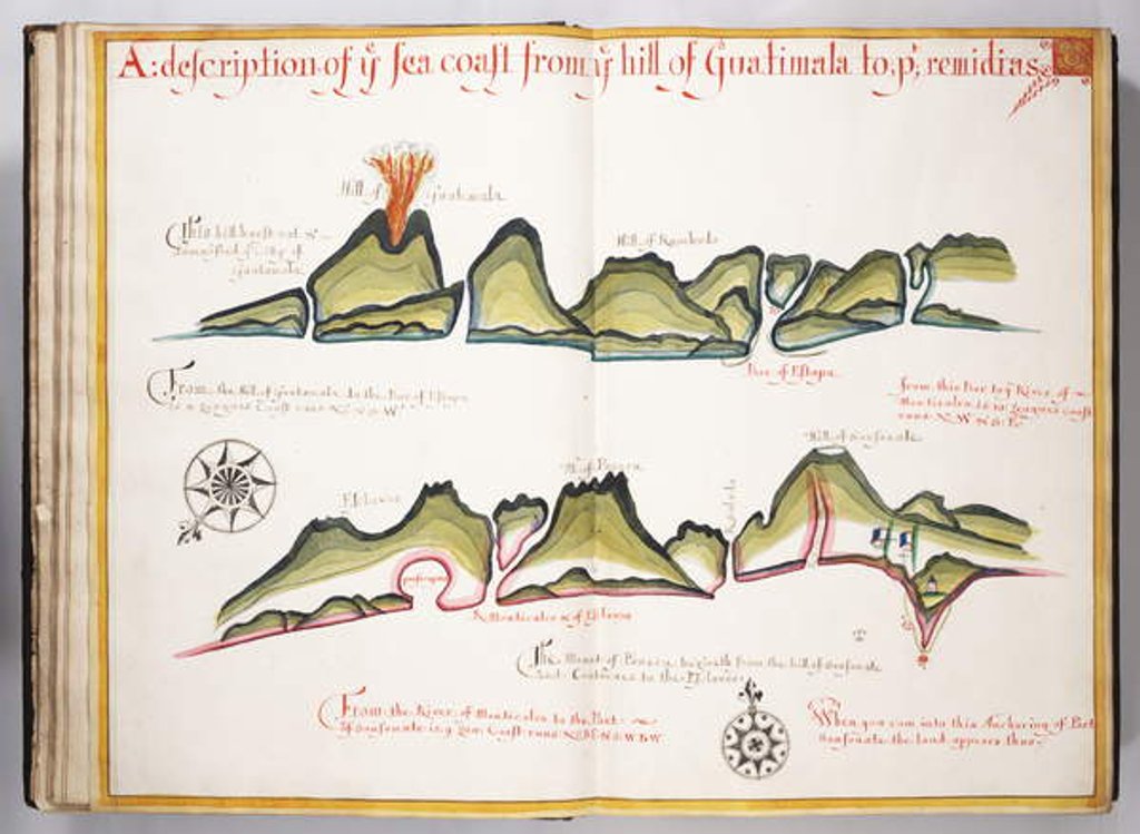 Detail of Ms Elkins 169 'A description of the sea coast from the hill of Guatemala to...' Illustration from 'Waggoner of the Sea' by William Hack