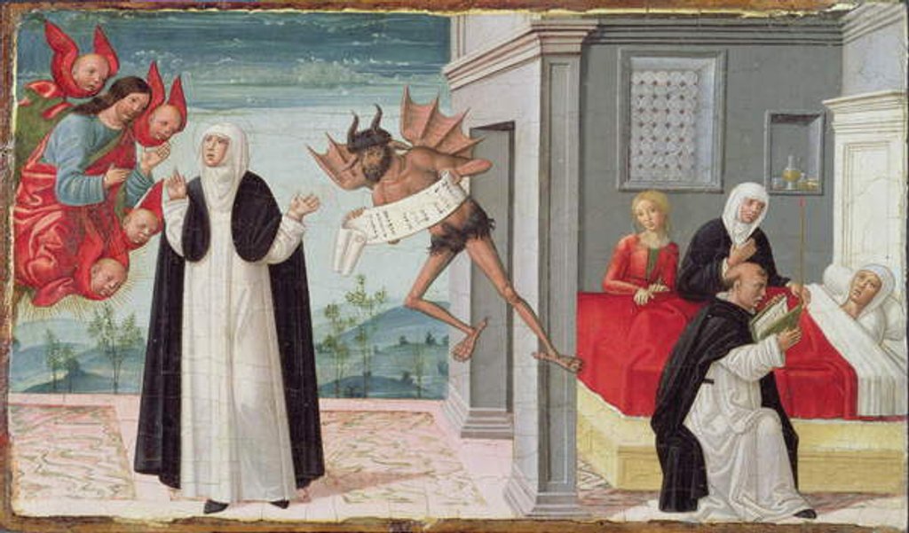 Detail of St. Catherine of Siena Intercedes with Christ to Release the Dying Sister Palmerina from her Pact with the Devil by Gerolamo di Benvenuto