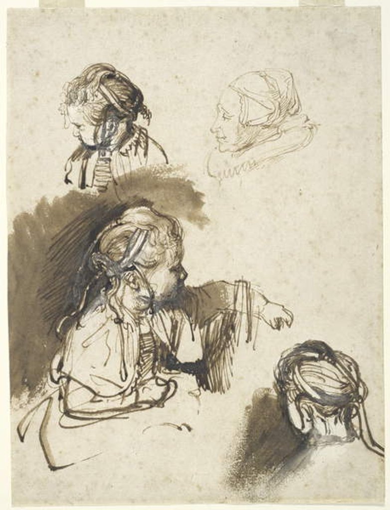 Detail of Three Studies of a Child and One of an Old Woman by Rembrandt Harmensz. van Rijn