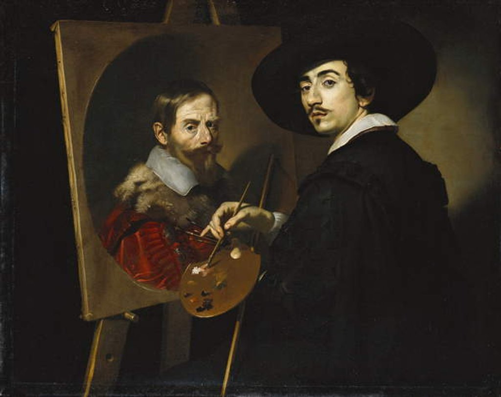 Detail of Self portrait with easel by Nicolas Regnier