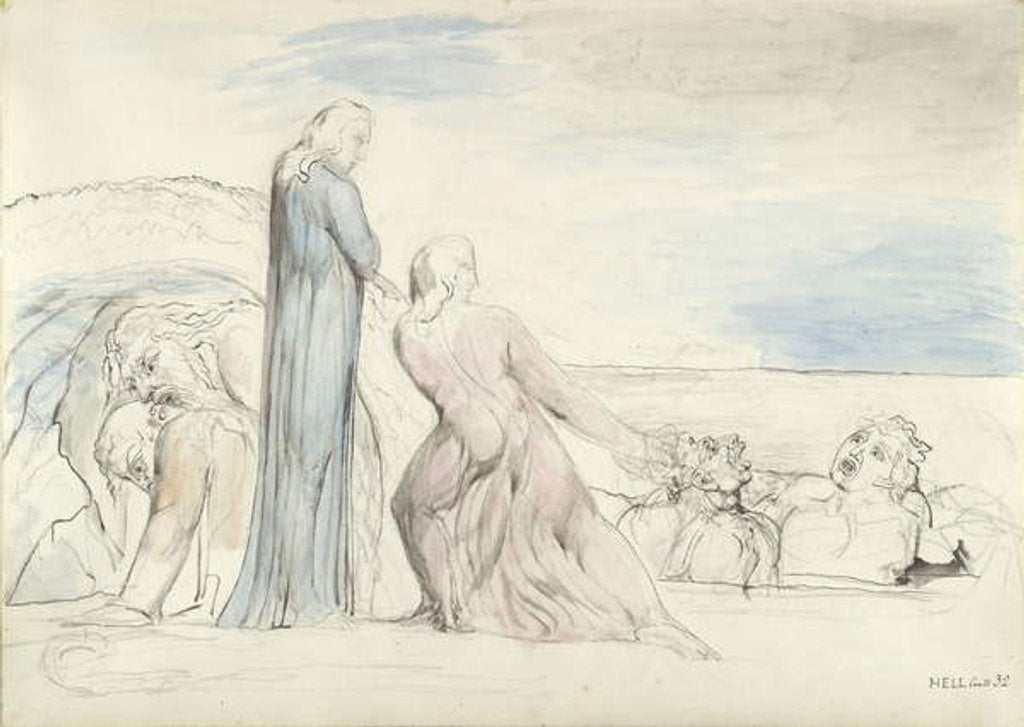 Detail of Dante seizing the Traitor Bocca by the Hair by William Blake