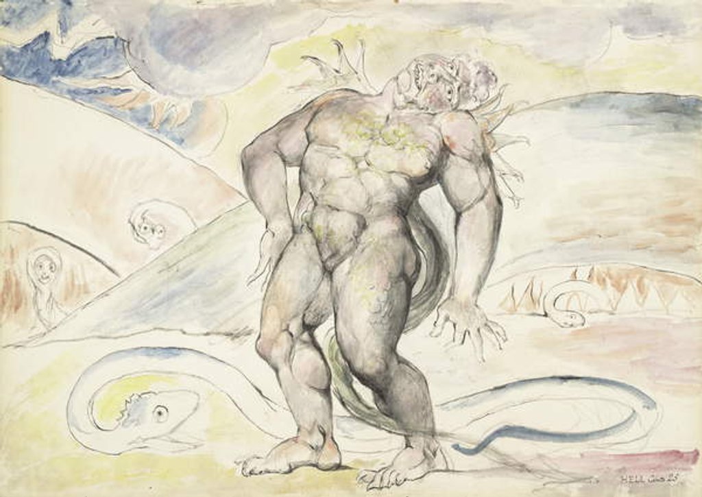 Detail of Agnello de Brunelleschi of Florence being transformed into a serpent by William Blake
