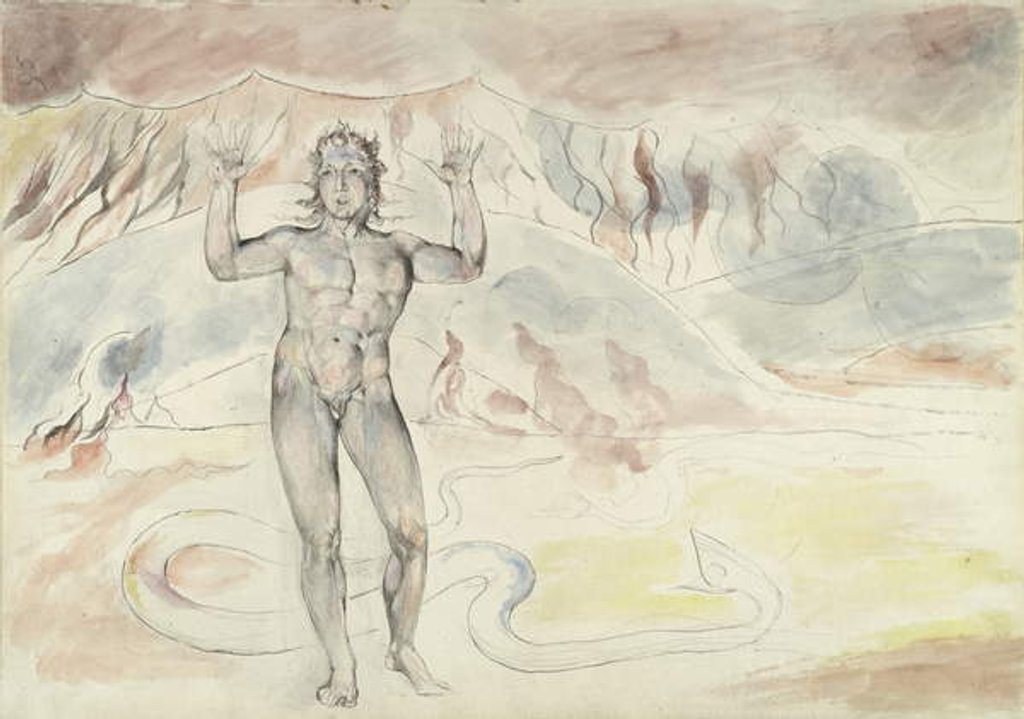 Detail of Donati transformed into a serpent; Francesco de'Cavalcanti retransformed into a man by William Blake