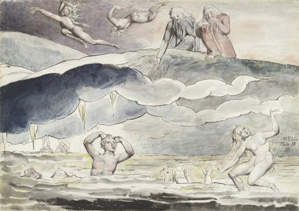 Detail of Dante and Virgil gazing into the Ditch of Flatterers by William Blake