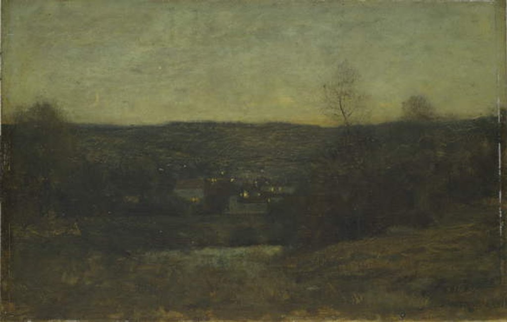 Detail of A Lighted Village, c.1887 by Dwight William Tryon