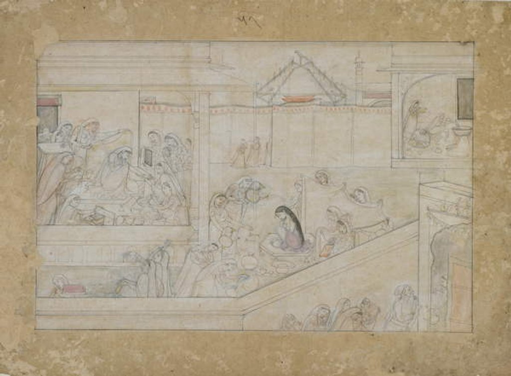 Detail of Wedding Preparations from a Naishadhicharita series, Guler, Punjab Hills, 1775-1800 by Indian School