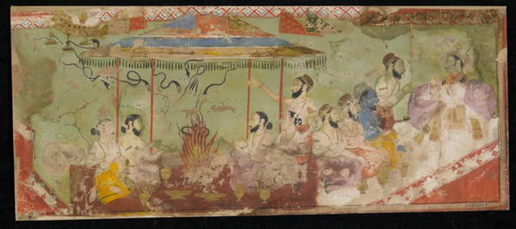 Detail of A Sacrificial Ceremony, Album folio with painting, c.1690 by Indian School