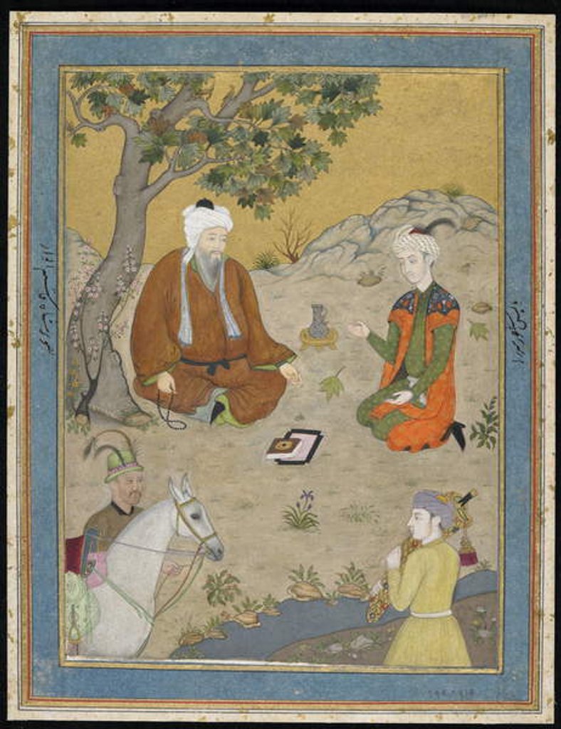 Detail of Holy man with prince and attendants, detached album folio with painting, c.1900 by Indian School