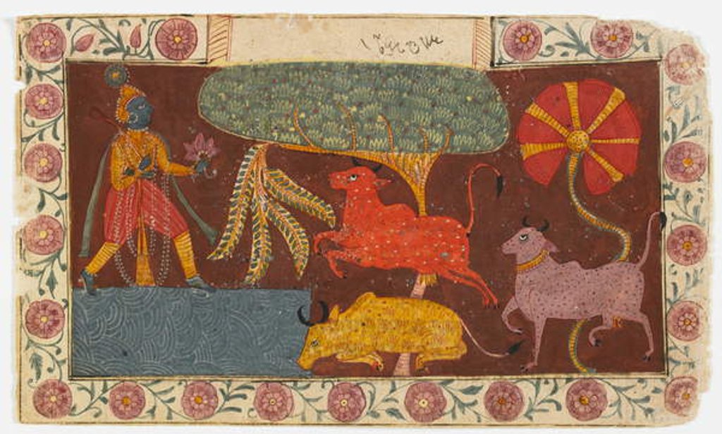 Detail of Krishna and Cows at a Pond by Indian School