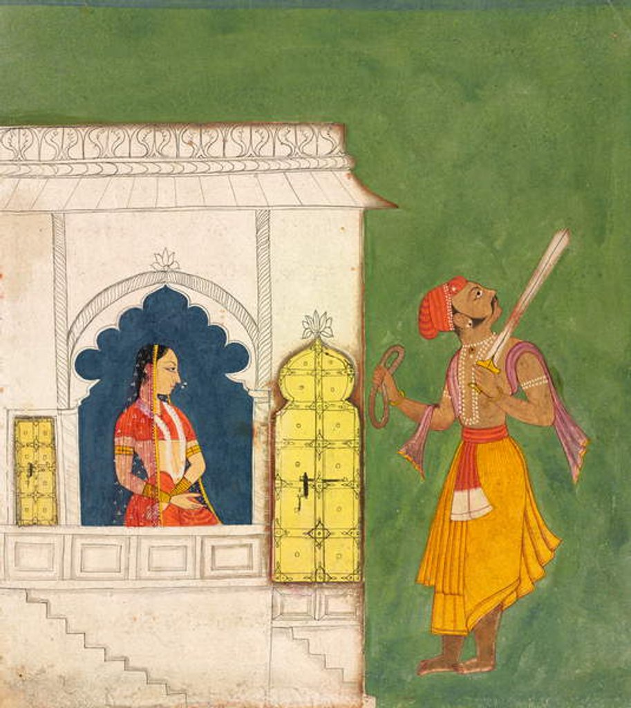 Detail of A woman gazing at a warrior, c.1680 by Indian School
