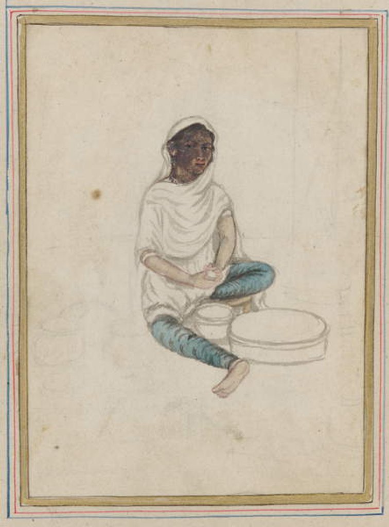Detail of Woman grinding corn by Indian School