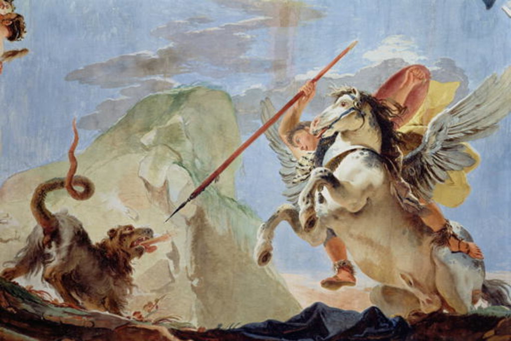 Detail of Bellerophon, riding Pegasus, slaying the Chimaera by Giovanni Battista Tiepolo