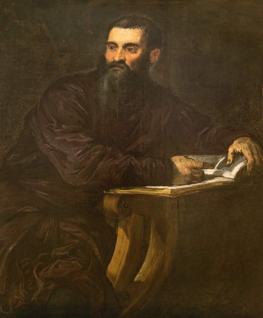 Detail of Portrait of a Bearded Man with a Book by Jacopo Robusti Tintoretto