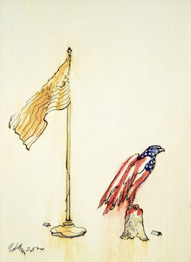 Detail of American Eagle acquires US flag colouration, 1985 by George Adamson