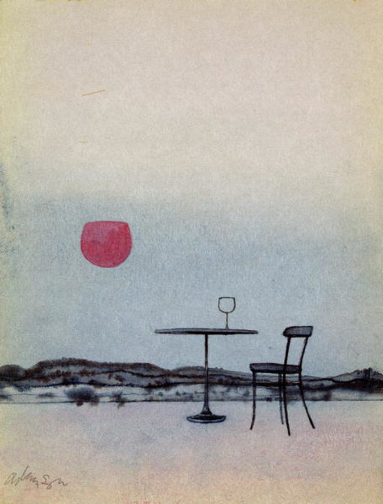 Detail of Displaced red wine from glass on outside table becomes the Setting Sun by George Adamson