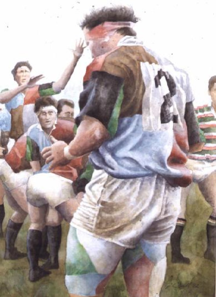 Detail of Rugby Match: Harlequins v Northampton, Brian Moore at the Line Out, 1992 by Gareth Lloyd Ball