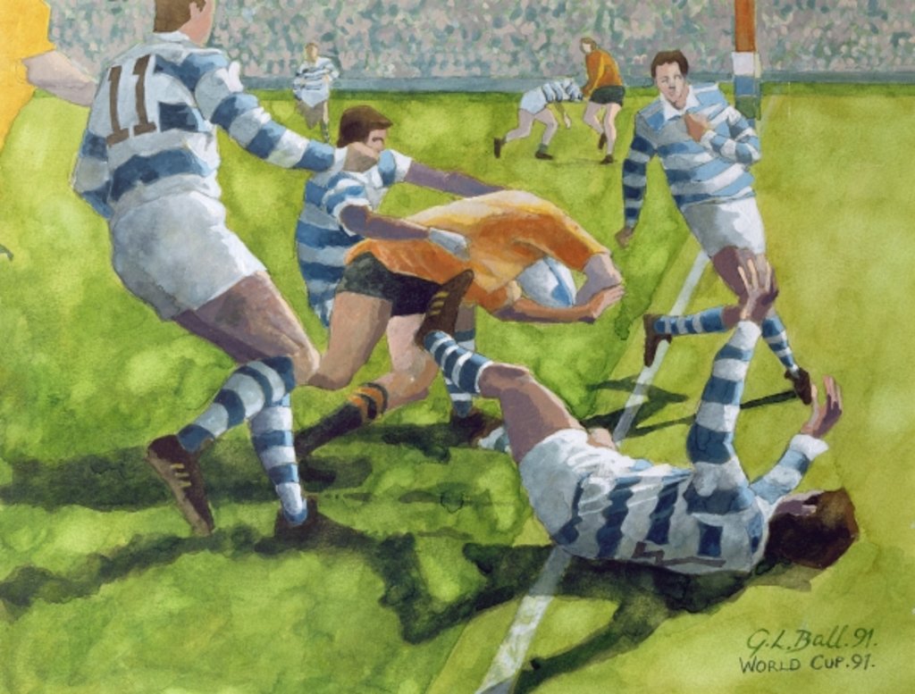 Detail of Rugby Match: Australia v Argentina in the World Cup, 1991 by Gareth Lloyd Ball