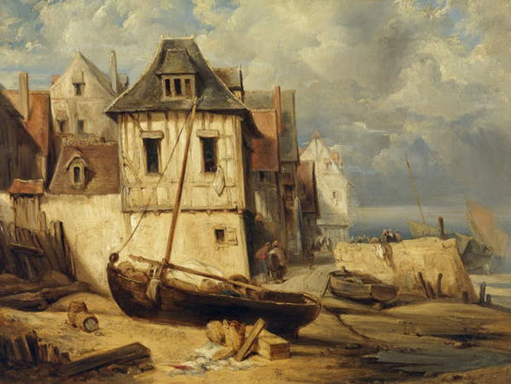 Detail of Coastal Fishing Village by Richard Parkes Bonington