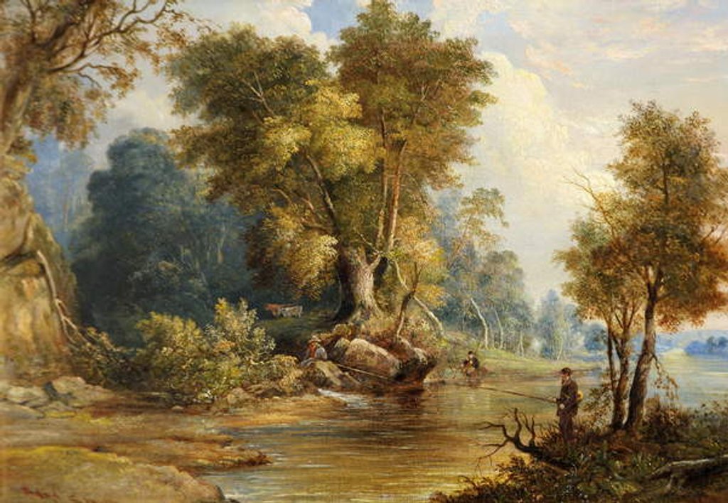 Detail of River Scene with Anglers, the Leadon, Gloucestershire, c.1880 by Edward Smith