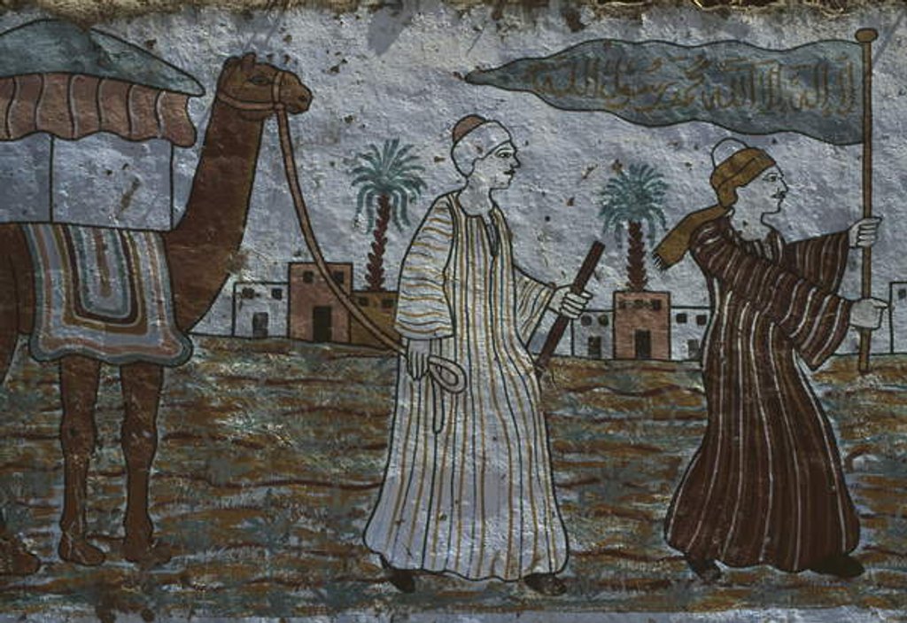 Detail of Painted wall depicting men with a camel by Egyptian Egyptian