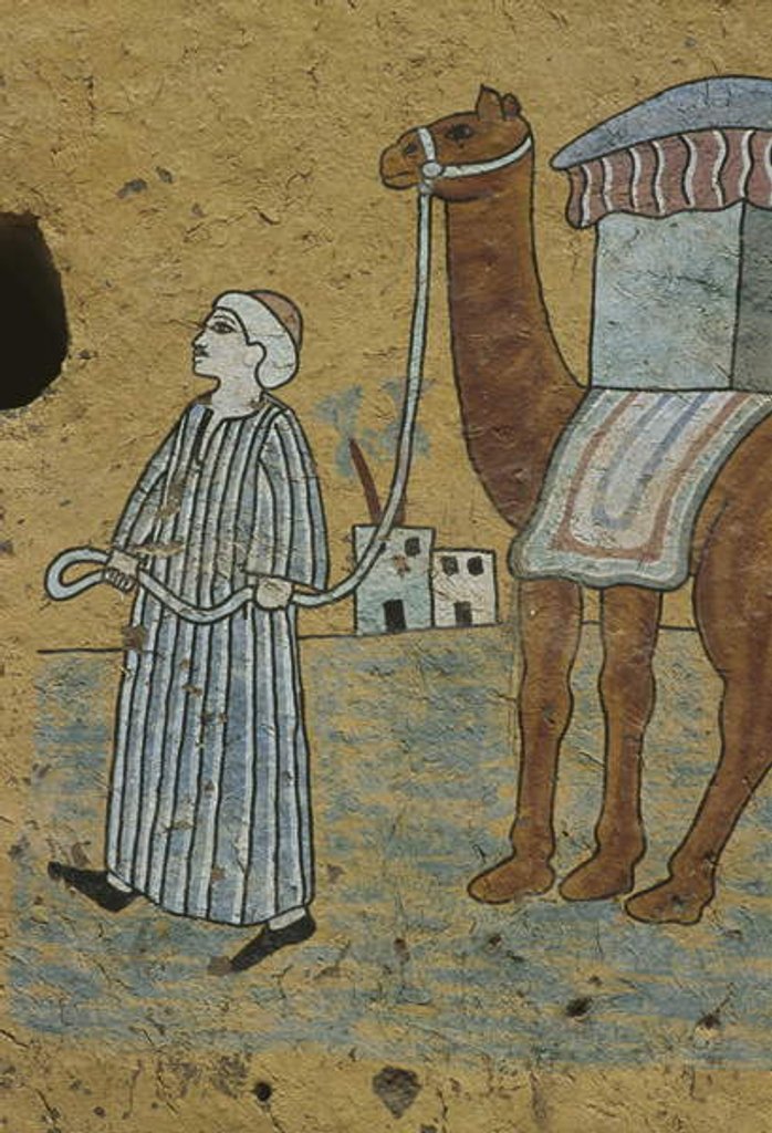 Detail of Painted wall depicting a man with a camel by Egyptian Egyptian
