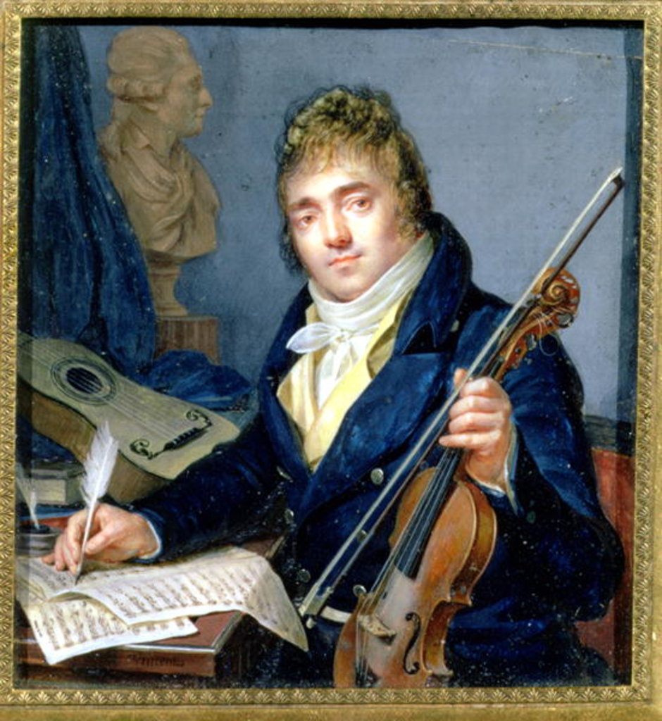 Detail of Portrait of a Composer, with his Violin and Score by Francois Elie Vincent
