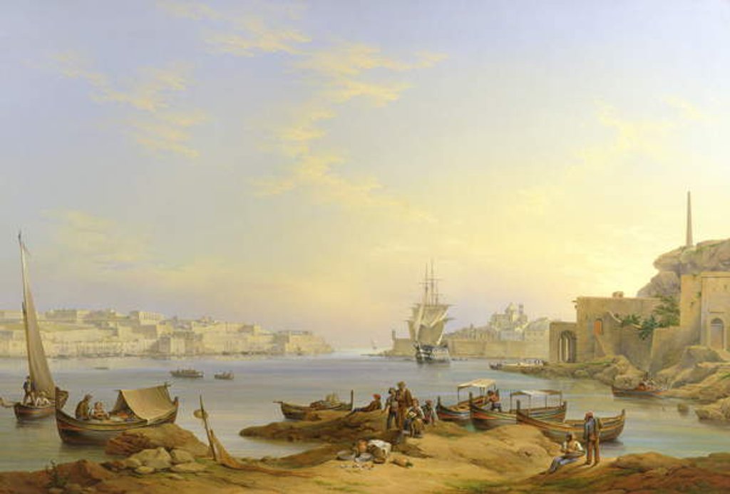 Detail of Grand Harbour, Valletta, Malta, 1850 by John or Giovanni Schranz