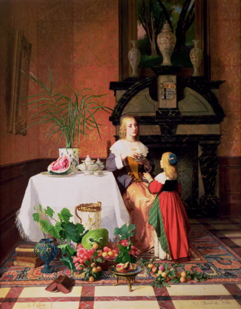 Detail of Interior with figures and fruit by David Emil Joseph de Noter