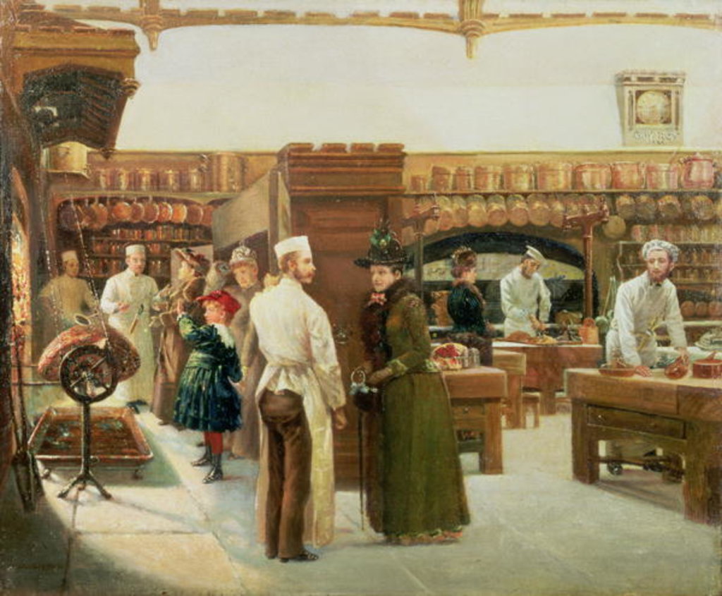 Detail of Study of the interior of the kitchen at Windsor Castle with a visit by the Royal Family, 1886 by Frank Watkins