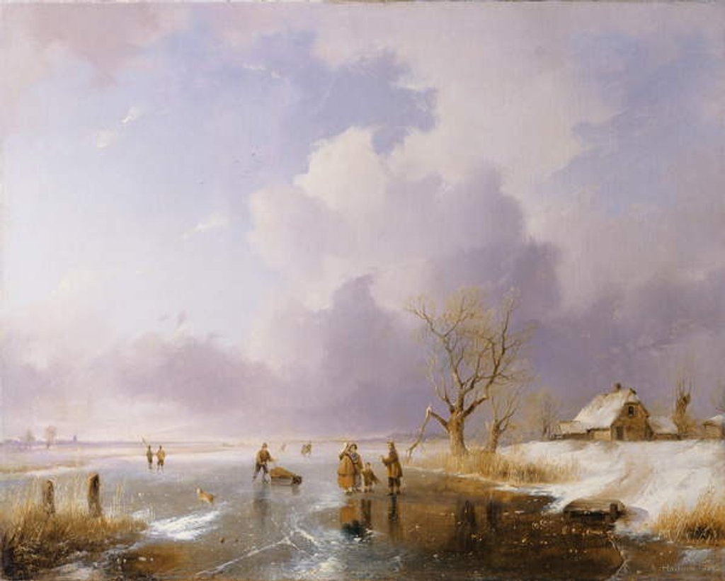 Detail of Landscape with frozen canal, 1842 by Remigius van Haanen