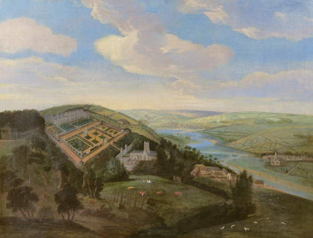 Detail of Tawstock Court in Devon, with a view of Barnstable in the distance, c.1740 by English School