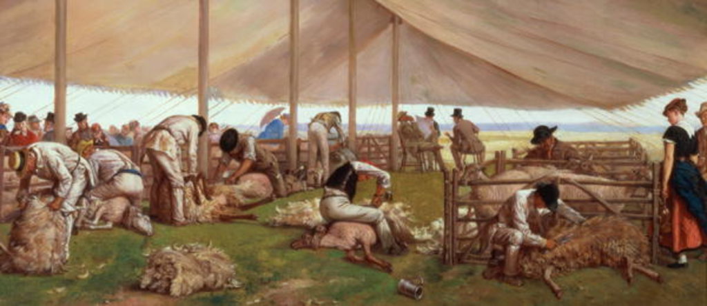 Detail of The Sheep Shearing Match, 1875 by Eyre Crowe
