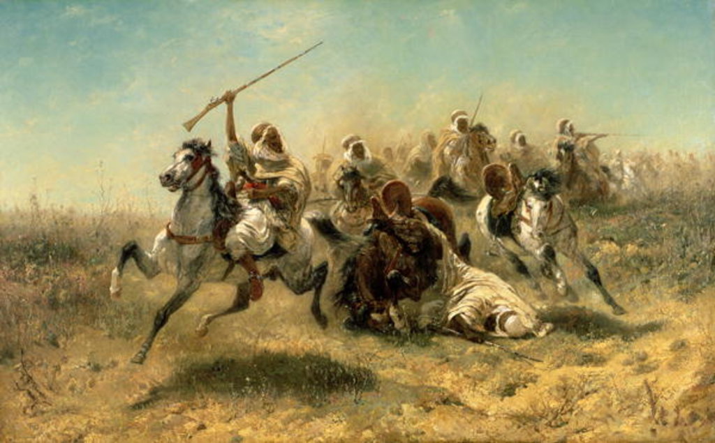 Detail of Arab Horsemen on the attack, 1869 by Adolf Schreyer