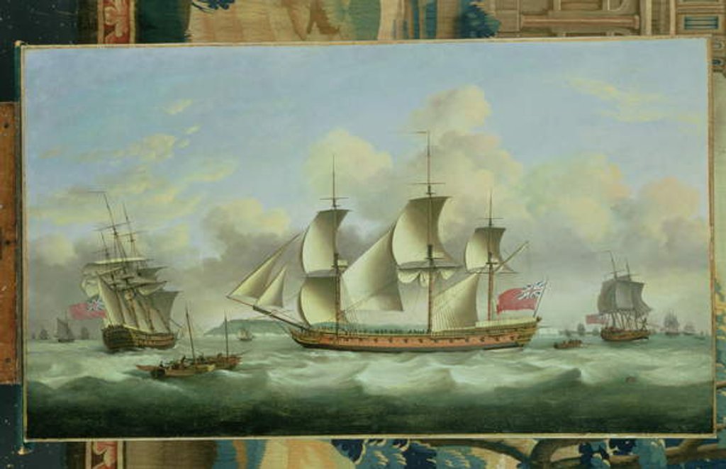 Detail of Three British Frigates Offshore, 1782 by Thomas Luny