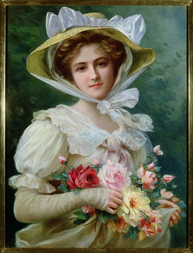 Detail of Elegant lady with a bouquet of roses by Emile Vernon