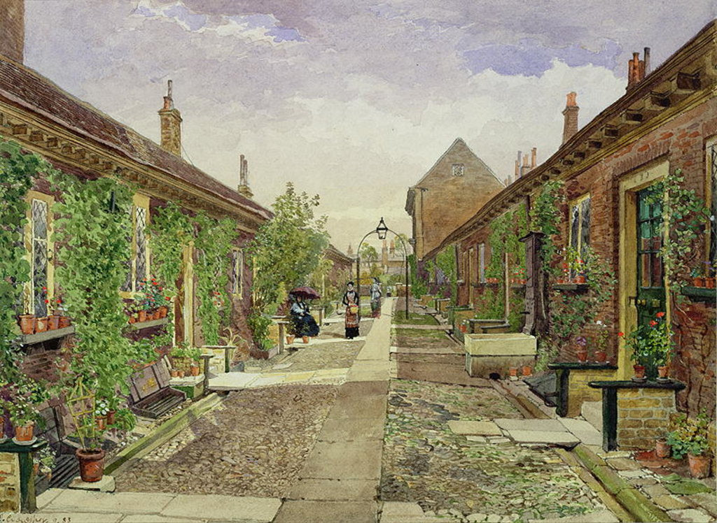 Detail of Skinners' Alms Houses, Mile End Road, Stepney, 1883 by John Crowther