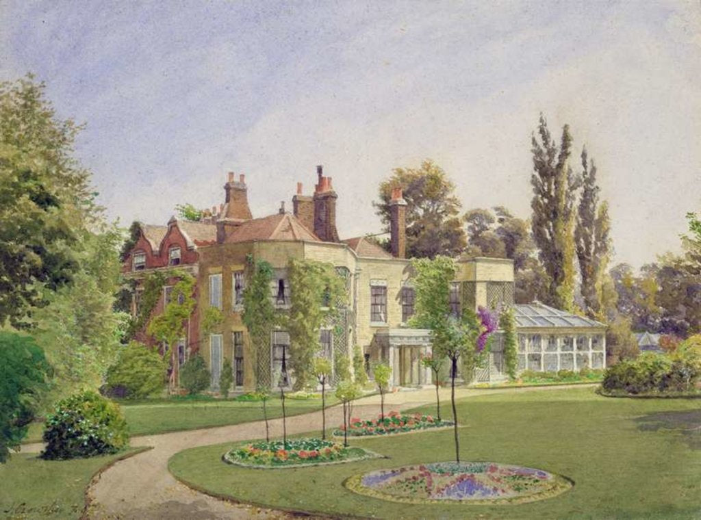 Detail of View of the front entrance and garden at Raleigh House, Brixton Hill, Lambeth, 1887 by John Crowther