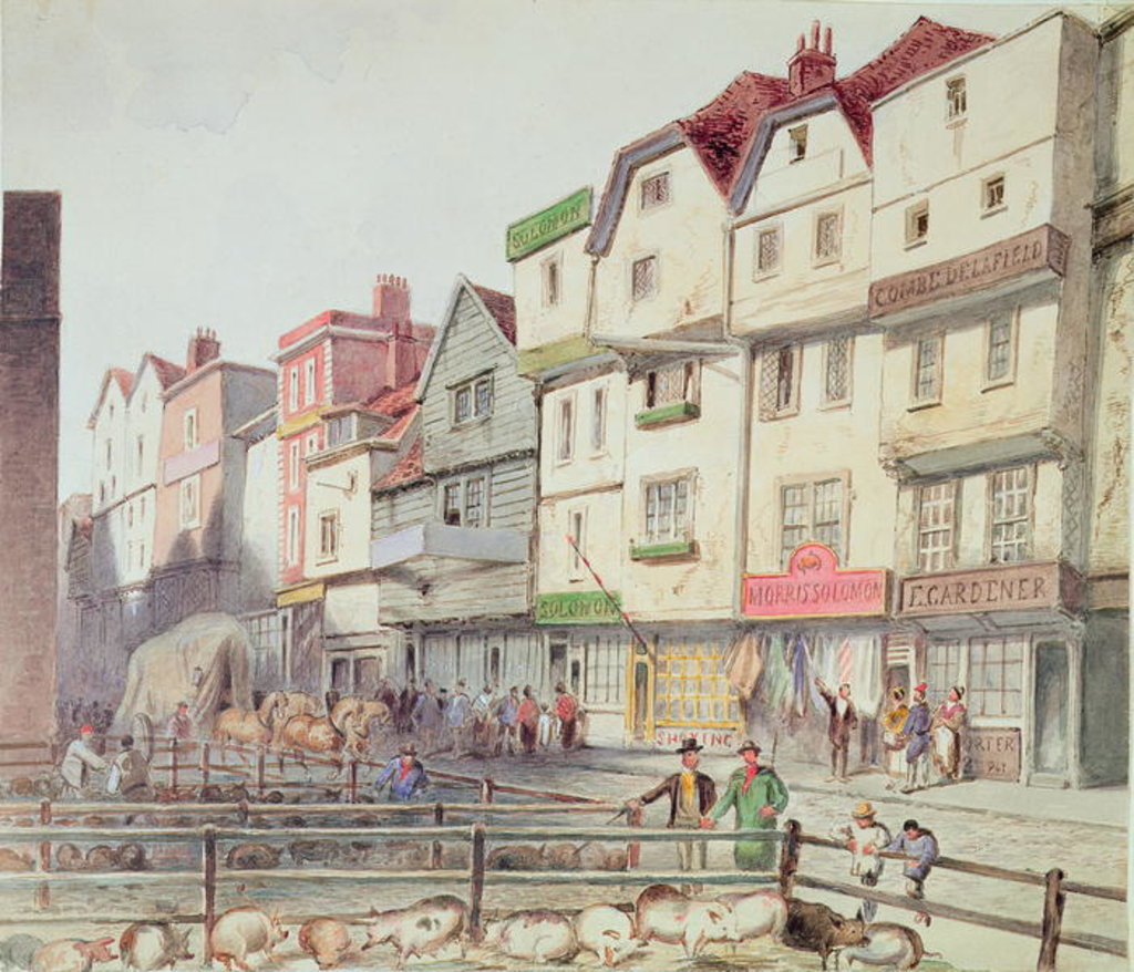 Detail of View of Long Lane, with pigs in pens in part of Old Smithfield Market, 1844 by Anonymous