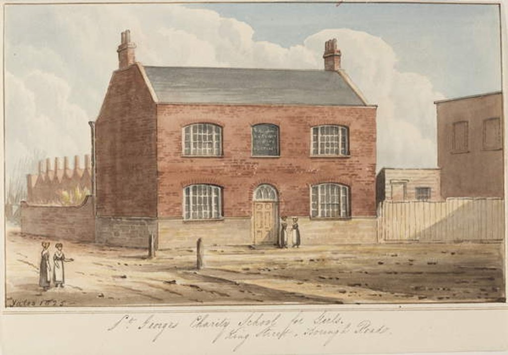 Detail of View of St George's Charity School for Girls on King Street, Southwark. King Street is now known as Newcomen Street, 1825 by Gideon Yates