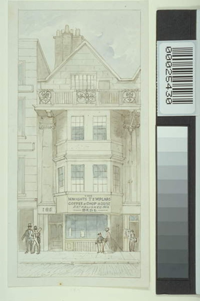 Detail of View of no. 185 Fleet Street, with figures walking past Knights Templars Coffee and Chop House, c.1820 by James Findlay