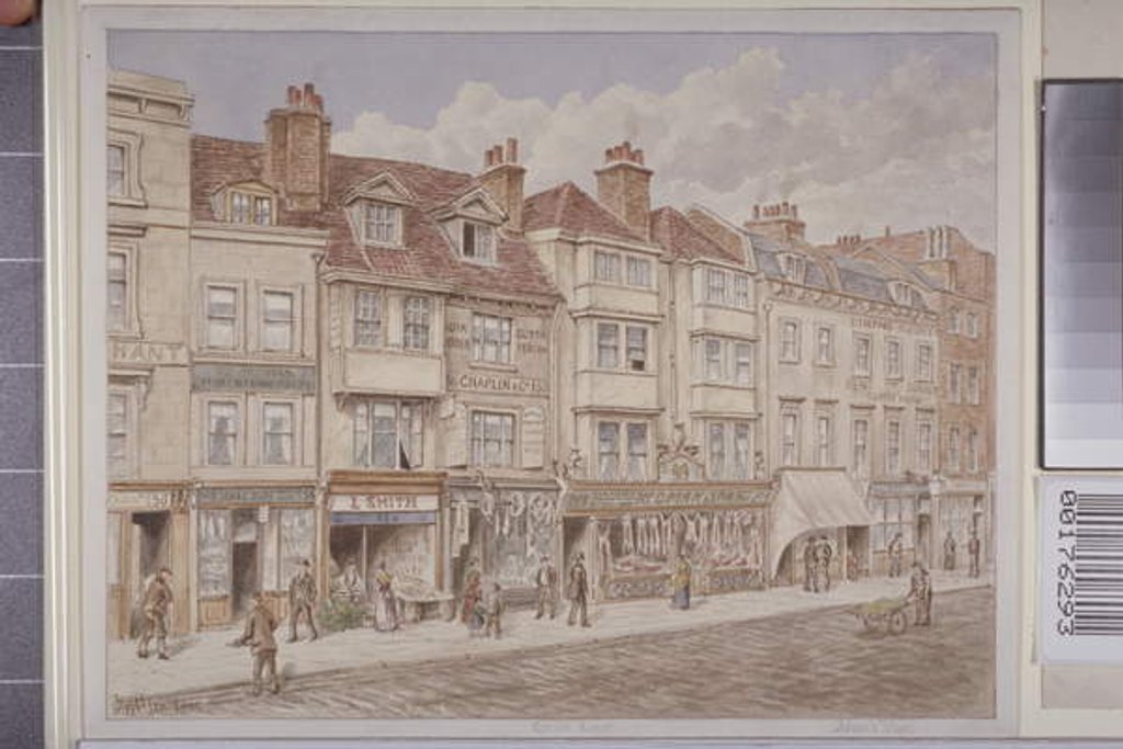 Detail of View of no.s 140-156 on the west side of Borough High Street, 1888 by J. Appleton
