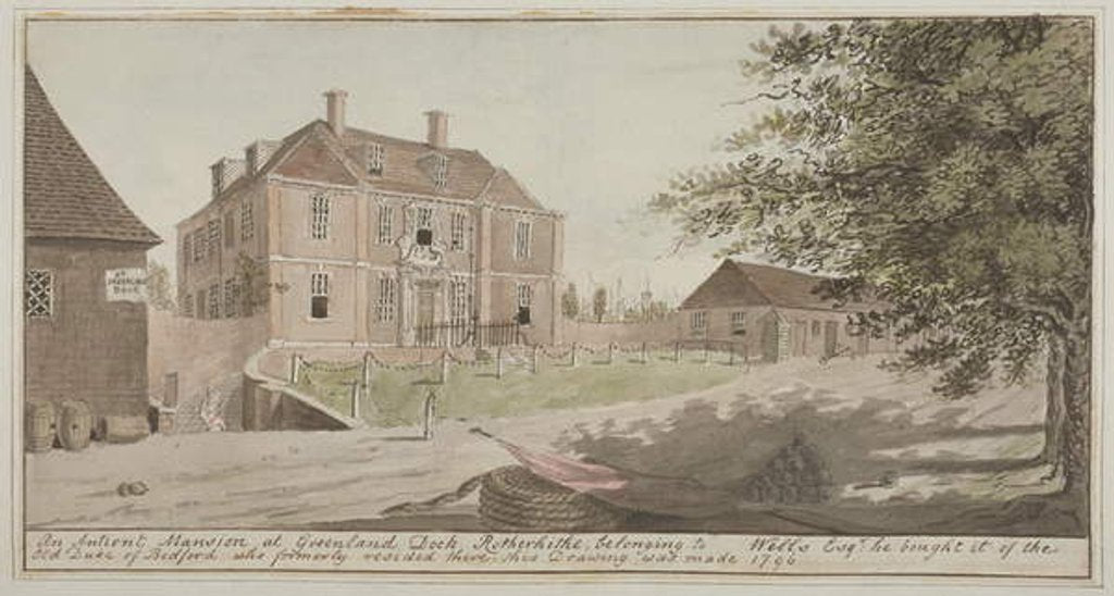 Detail of View of an ancient mansion at Greenland Dock in Rotherhithe, Bermondsey, 1796 by English School