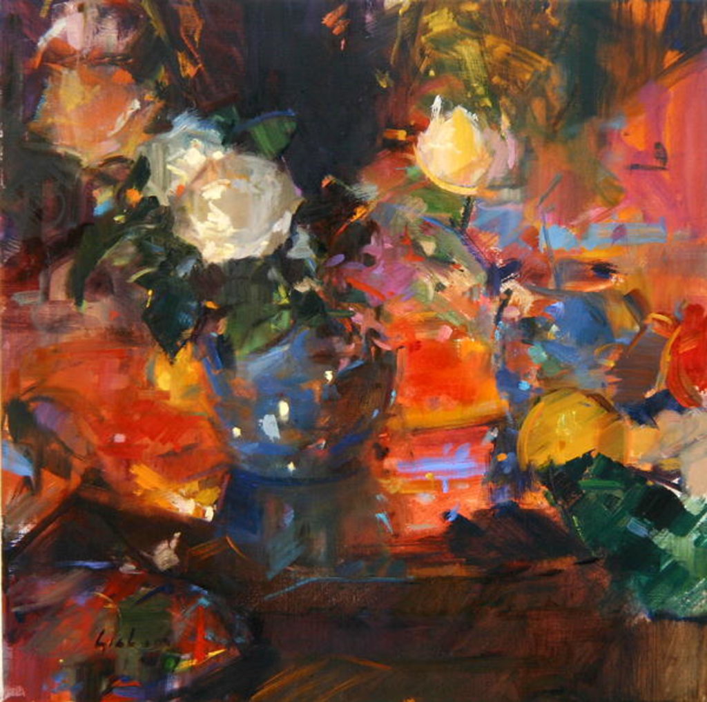 Detail of Oranges and Roses by Peter Graham